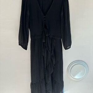 Abercrombie & Fitch Black Long-Sleeve Ruffle Midi Dress